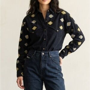 Vintage Roper Western Button Down Shirt Size Medium Black Chevron Geometric